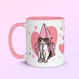 Sad Cat Pink Fairy Princess Cat Mug, Sad but cute, pretty kitten, cute cat pink coffee mug, kawaii cat coffee mug, princess cat coffee mug