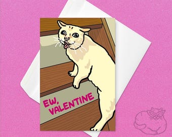 Meme de vómito de gato de San Valentín: divertida tarjeta con meme de gato anti-San Valentín, meme de tos de gato, divertida tarjeta de gato de ruptura, tarjeta sarcástica de gato de San Valentín