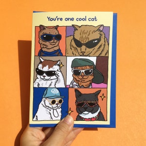 You're One Cool Cat - cat sunglass meme card, meme greeting card, funny cat outfit couple card, coolest couple card, cat couple cuddle card