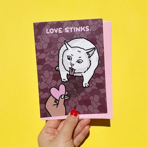 Meme gracioso de vómito de gato "El amor apesta": tarjeta de meme de gato anti San Valentín, tarjeta de vómito de gato, tarjeta de meme de vómito de gato, tarjeta de "El amor apesta", tarjeta de gato para romper una relación