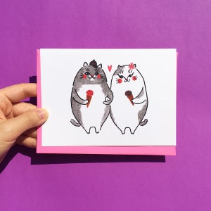 Fat Cat Couple Ice Cream – Funny card, Cat Cards, cute cat card, Cat couple, Cat lover, Ice cream card, Cat valentines Ping Hatta Studio