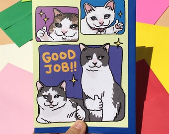 Good Job Sad Cat Thumbs Up meme card -funny cat meme good job card, cat meme congrats card, sad cat meme card, coworker congrats cat card