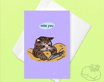 Tarjeta meme de celular "Te extraño, gato triste": tarjeta de "Te extraño, gato", tarjeta meme de gato triste, gato de amor a distancia, tarjeta de gato de relación a distancia