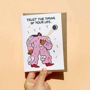 Confía en el momento de tu tarjeta de vida, tarjeta de niña de aliento y flor, tarjeta de positividad, tarjeta de mamá planta, tarjeta de felicitación atenta y reflexiva