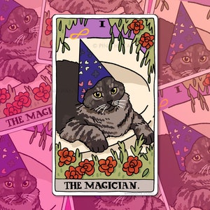 Tarot Cat The Magician Wizard Cat meme Pegatina - Cat Meme Pegatina, meme de gato triste, meme de gato mago whoosh, pegatina de computadora portátil de tarjeta de tarot, meme de gato