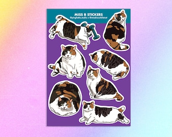 Miss Biscuits Fat Cat x PHS sticker sheet – fat calico cat sticker, funny meme sticker, crying cat meme sticker, crying cat meme cat sticker