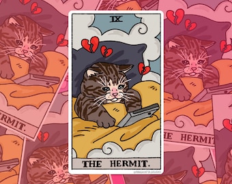 Tarot Cat The Hermit Sad Cat meme Sticker – Cat Meme Sticker, sad cat meme, cat water bottle stickers, meme laptop stickers, tarot sticker