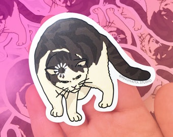 Buffering Cat Meme Sticker – Cat Meme Sticker, Loading cat meme, cat water bottle stickers, cat meme laptop sticker, cat meme vinyl sticker
