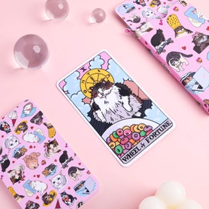 The Original Cat Meme Tarot Deck 22 Major Arcana cat meme tarot, funny cat tarot deck, cat kawaii uwu funny pink tarot deck, cursed cat image 3