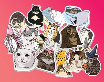 Set Best Cat Meme Stickers 14 pcs - sad cat meme, cursed cat meme, cursed sticker, pope cat, banana cat, chonky cats, sad cat meme sticker