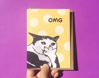 OMG congrats shock cat meme card - party cat meme, meme birthday card, cat meme birthday card, shock cat meme, cat lover birthday card