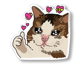 Sad Cat meme thumbs up with heart good job cat Sticker – Cat Meme Sticker, sad cat meme, cat water bottle sticker, cat laptop vinyl stickers