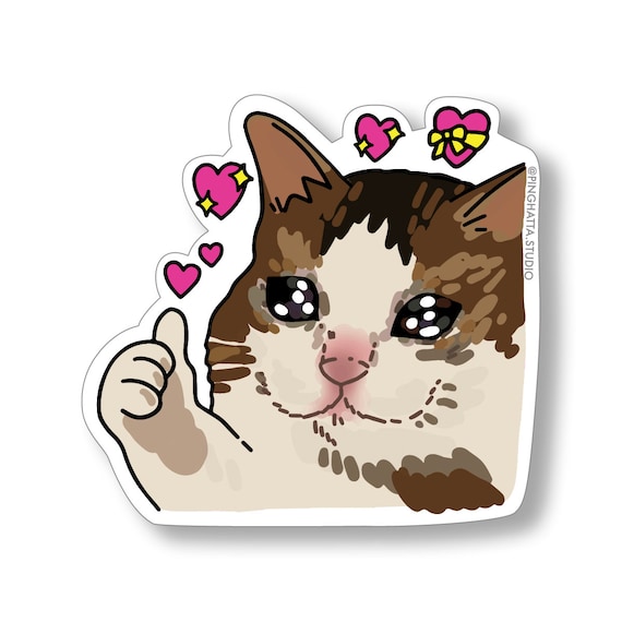 Sad Cat meme thumbs up with heart good job cat Sticker – Cat Meme Sticker,  sad cat meme, cat water bottle sticker, cat laptop vinyl stickers