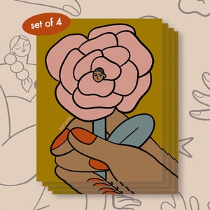 simplemente florece flores de rosas bronceadas para ti conjunto de postales de 4 - te amo postal de flores, linda postal de flores dulces, postal de flores mínima
