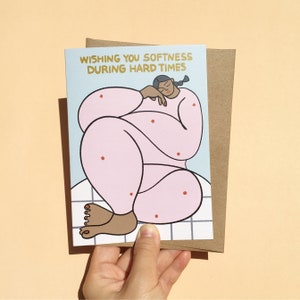 Suavidad en tiempos difíciles, tarjeta feminista minimalista moderna, tarjeta de mensaje personalizada de simpatía, tarjeta de curación de simpatía rosa, tarjeta minimalista