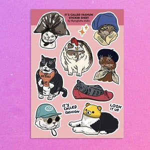 Stickervel kat katachtige mode – Stijlvolle kattenmeme, modekattenstickers, grappige kattensticker, dikke kattensticker, sticker grappige kattenoutfits