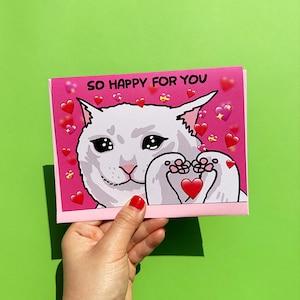 Tão feliz por você, cartão de casamento engraçado e triste de gato, cartão de noivado engraçado de gato, cartão de noivado engraçado de gato, cartão de parabéns engraçado de gato