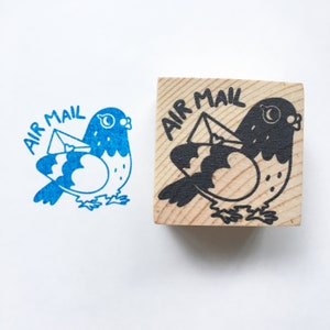 Cute Air Mail Pigeon Rubber Stamp - funny pigeon stamp, funny bird stamp, funny air mail bird, air mail pigeon, bird rubber stamp