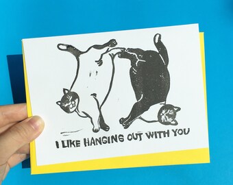 I like hanging out with you - fat cat couple card, cat wedding card, cat anniversary card, doing nothing cat card