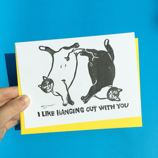 I like hanging out with you - fat cat couple card, cat wedding card, cat anniversary card, doing nothing cat card