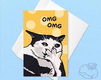 Tarjeta meme de gato impactante, felicitaciones, Dios mío: meme de gato de fiesta, tarjeta de cumpleaños meme, tarjeta de cumpleaños meme de gato, meme de gato impactante, tarjeta de cumpleaños para amantes de los gatos