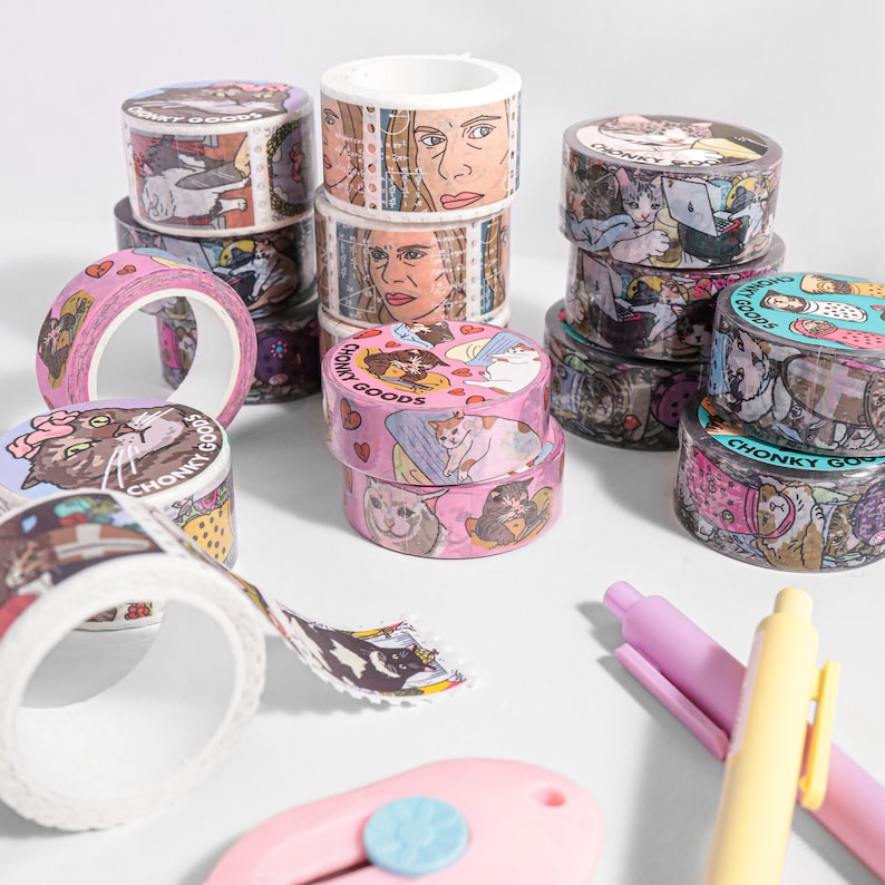 The Original Tarot Cat Meme stamp washi tape masking sticker tape, colorful fashion tape, planner sticker, cat meme washi tape, sad cat image 2