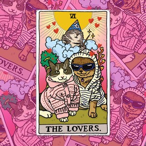 Tarot Katze die Liebenden Süßes Paar Rosa Katze Mem Aufkleber - Katze Meme Aufkleber, traurige Katze Mem, Katzenwasserflasche Aufkleber, Mem Laptop Katze Aufkleber