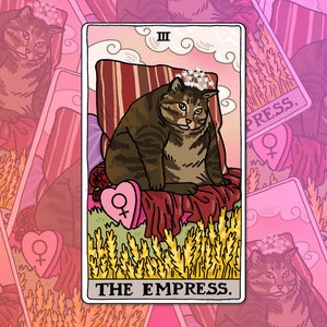 Sticker meme Tarot Cat The Empress Chonky Fat Cat – Stickers bouteille d'eau gros chat marron gros chat, stickers meme pour ordinateur portable, chat tarot impératrice
