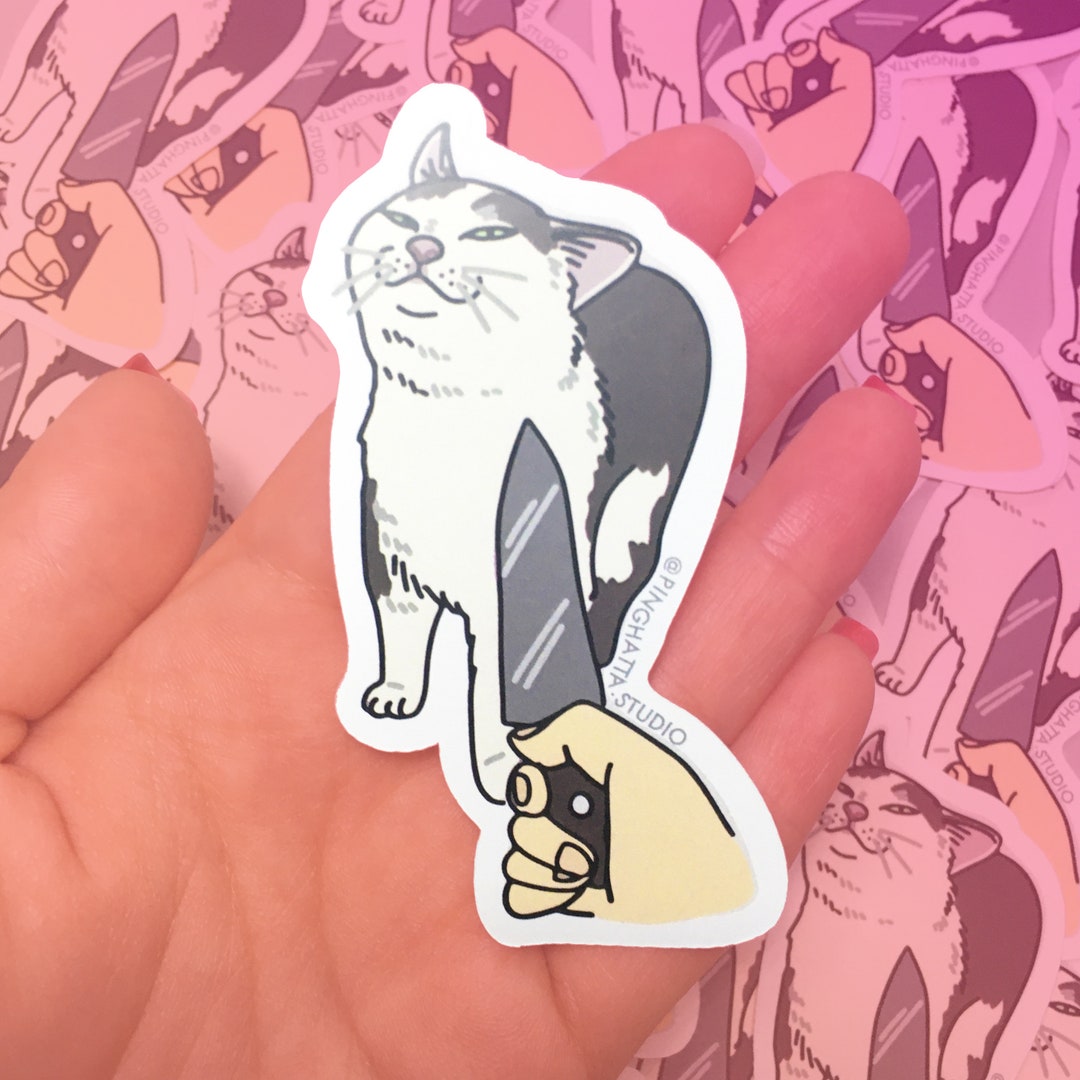 Knife Cat Die Cut Sticker Cat Meme Sticker Sad Cat Meme Etsy