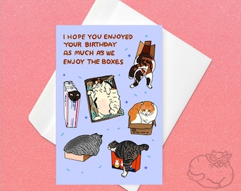 Espero que disfrutes tu cumpleaños tanto como Cat disfruta de las cajas: cumpleaños de cajas de gato, tarjeta de cumpleaños de meme de gato, tarjeta de felicitación de meme de gato divertido