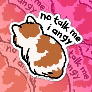 Sticker chat kawaii rose qui pleure sans parler – stickers meme chat pour bouteille d'eau, stickers meme pour ordinateur portable, stickers chat kawaii en vinyle