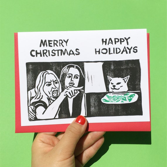 Cat VS Angry Woman Meme Christmas Funny Card Fat Cat - Etsy Australia Cat VS Angry Woman Meme Christmas Funny Card Fat Cat - Etsy Australia