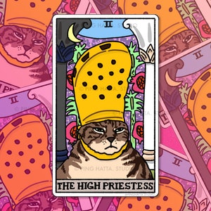 Tarot Cat The High Priestess Croc Cat meme Sticker - Cat Meme Sticker, meme de gato triste, meme de gato crocs, adesivo de tarô para laptop, meme de gato
