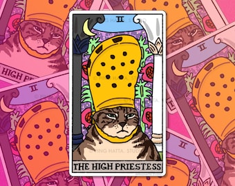 Tarot Cat The High Priestess Croc Cat meme Sticker – Cat Meme Sticker, sad cat meme, crocs cat meme, tarot card laptop sticker, cat meme
