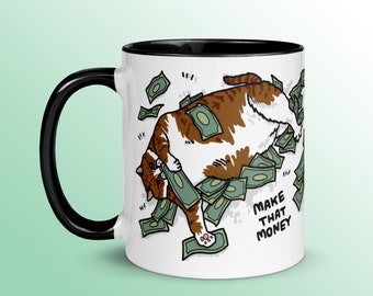 Make That Money Fat Cat Cash Meme Coffee Mug, cat mom coffee mug, funny money cat meme coffee mug, tarot coffee mug, tarot cat coffee mug