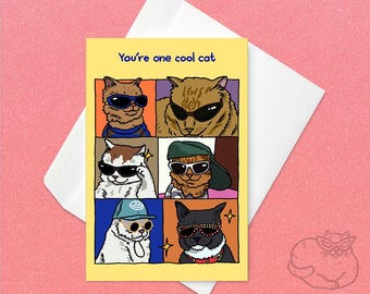Eres un gato genial: tarjeta de meme de gafas de sol de gato, tarjeta de felicitación de meme, tarjeta de pareja con atuendo de gato divertido, tarjeta de pareja más genial, tarjeta de abrazos de pareja de gatos