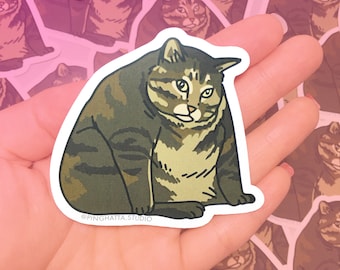 Large Chonk Sitting Cat Sticker – Cat Meme Sticker, sad cat meme, cat water bottle stickers, cat meme laptop sticker, cat meme vinyl sticker