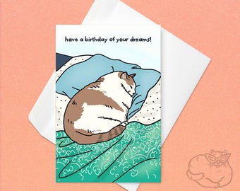 Tarjeta del cumpleaños de tus sueños: meme de gato triste, tarjeta de siesta de gato gordo, siesta de gato perezoso, deseo de cumpleaños divertido, tarjeta de gato caprichoso, cumpleaños de ensueño