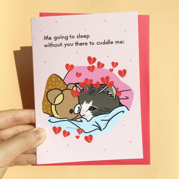 Me sleeping without you there to cuddle me sad cat meme card – social distance cat card, long distance cat, crying cat meme, cuddle cat card