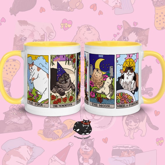 The Original Yellow Tarot Cat Meme Coffee Mug – Cute Witchy Cat Mug for Coffee & Tea, Cat Tarot Card Mug, Spiritual Tarot Cat Lover Gift
