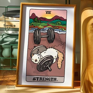 Force drôle de chat Meme Tarot Art Print Poster, meme de chat triste, affiche de chat de tarot, impression d'art de tarot de diable de chat de sorcellerie, meme de chat d'haltérophilie