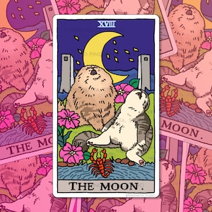 Etiqueta engomada del meme del gato del tarot La luna que llora: Etiqueta engomada del meme del gato, meme del gato triste, meme del gato de los cocodrilos, etiqueta engomada del ordenador portátil de la tarjeta del tarot, meme del gato