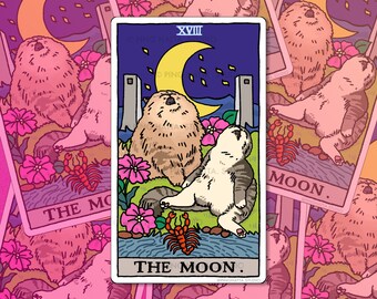 Tarot Cat The moon crying cat meme Sticker – Cat Meme Sticker, sad cat meme, crocs cat meme, tarot card laptop sticker, cat meme