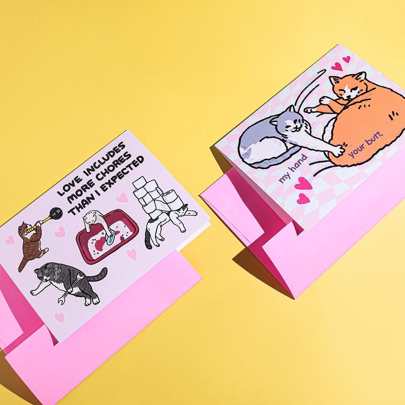 Tarjeta meme de pareja de gatos gordos con tu trasero en la mano: aniversario de abrazos de gatos, gato a distancia, pareja de gatos gordos, tarjeta de abrazos de gatos imagen 2