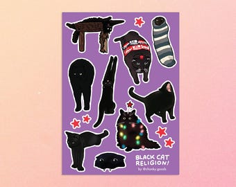 Black Cat Sticker Sheet – Funny Black Cat Meme Stickers for Laptop & Water Bottle, Witchy Cat Vinyl Stickers,  Gift for Cat Lovers