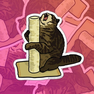 pole Crying Cat Meme Die cut Sticker – Cat Meme Sticker, funny cat hugging pole sticker, cat meme laptop stickers, cat meme vinyl stickers