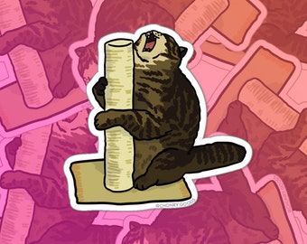 pole Crying Cat Meme Die cut Sticker – Cat Meme Sticker, funny cat hugging pole sticker, cat meme laptop stickers, cat meme vinyl stickers