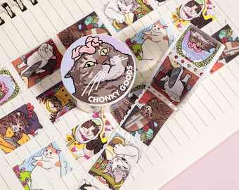 The Original Tarot Cat Meme stamp washi tape – masking sticker tape, colorful fashion tape, planner sticker, cat meme washi tape, sad cat
