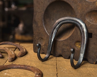 Hand Forged Horseshoe Double Hook: Reclaimed Metal Coat Rack