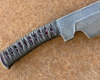 Damascus Steel Hunting Knife: Hand Forged, Leather Wrapped Handle